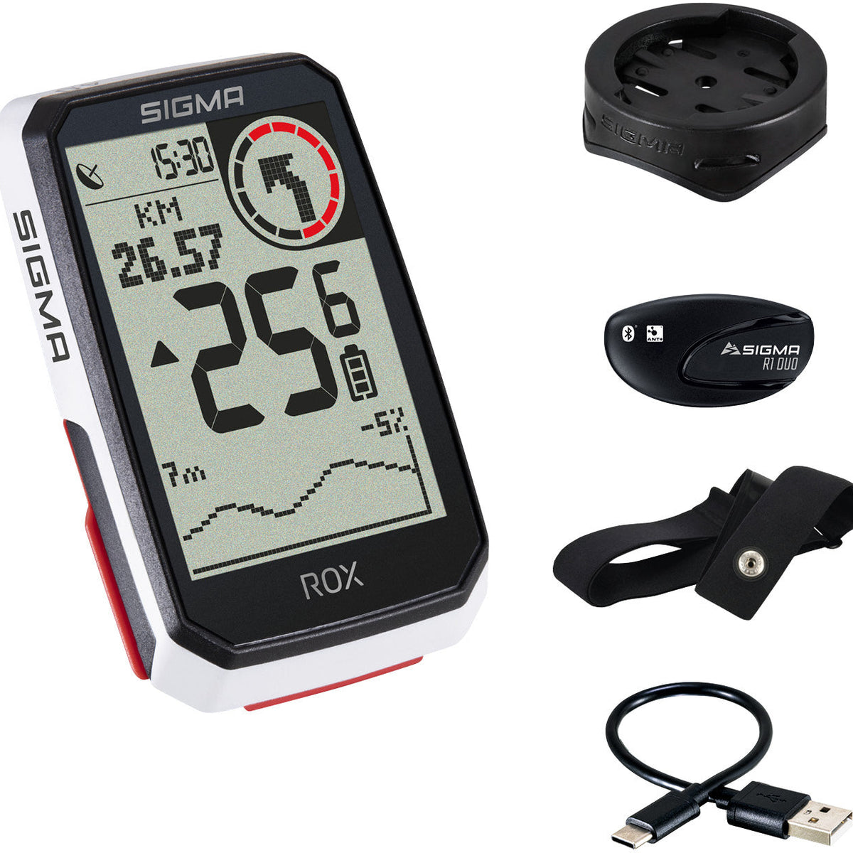 Sigma ROX 4.0 Fahrradcomputer Set inkl. Vorbauhalterung + Pulsgurt wei